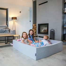 KiddyMoon Suchy basen okrągły z piłeczkami 7cm 120x30 Zabawka basen piankowy, ciemnoszary: żółty-zielony-niebieski-czerwony-pomarańcz
