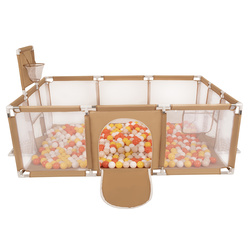 Boisko BO-100X z piłeczkami 6cm Zabawka kojec, beżowy: żółty-pomarańcz-pastelowy beż-biały