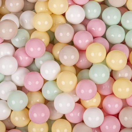 KiddyMoon Namiot dla dzieci NK-002 z piłeczkami 7cm Zabawka namiot dla dzieci, natural: pastelowy beż-pastelowy żółty-biały-mięta-pudrowy róż