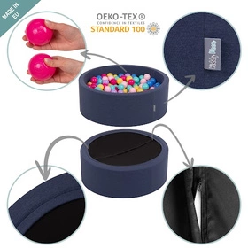 KiddyMoon Suchy basen kwadratowy z piłeczkami 7cm Zabawka basen piankowy, granatowy: babyblue-niebieski-perła