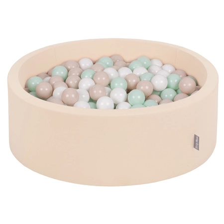 KiddyMoon Suchy basen okrągły z piłeczkami 7cm Zabawka basen piankowy, beżowy: pastelowy beż-biały-mięta