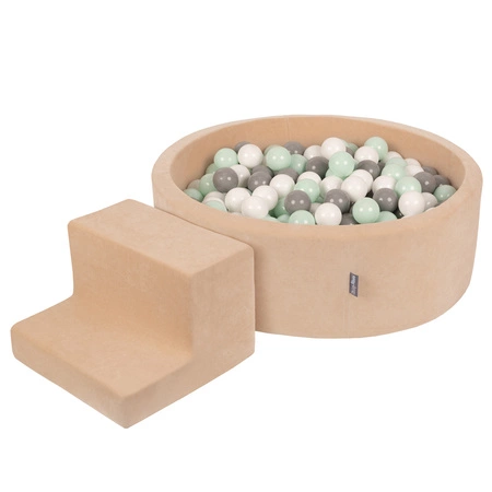 KiddyMoon Piankowy plac zabaw VELVET PPZP-OK30V-122 z piłeczkami Zabawka plac zabaw, beż piasku: biały-szary-mięta