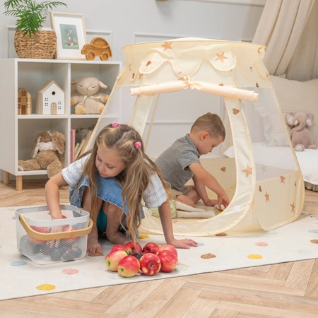 Namiot zamek NZ-100X z piłeczkami 7cm Zabawka namiot dla dzieci, jasny beż: pastelowy beż-pastelowy żółty-biały-mięta-pudrowy róż