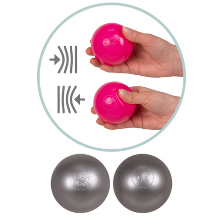 KiddyMoon Suchy basen kwadratowy z piłeczkami 7cm Zabawka basen piankowy, jasnoszary: biały-szary-pudrowy róż