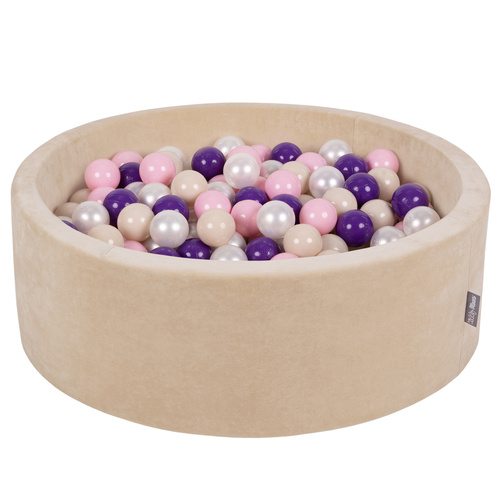 KiddyMoon Suchy basen okrągły VELVET z piłeczkami 7cm Zabawka basen piankowy, beżowy