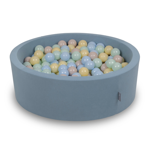 KiddyMoon Suchy basen okrągły z piłeczkami 7cm Zabawka basen piankowy, niebieski: pastelowy beż-pastelowy niebieski-pastelowy żółty-mięta