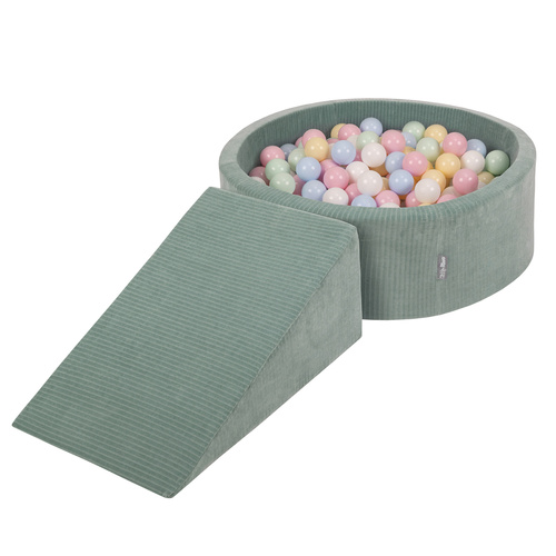 KiddyMoon Piankowy plac zabaw STRIPES PPZP-OK30VS-112 z piłeczkami Zabawka plac zabaw, zielony: pastelowy niebieski-pastelowy żółty-biały-mięta-pudrowy róż