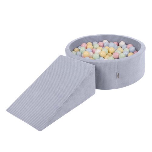 KiddyMoon Piankowy plac zabaw STRIPES PPZP-OK30VS-112 z piłeczkami Zabawka plac zabaw, ciemnoszary: pastelowy niebieski-pastelowy żółty-biały-mięta-pudrowy róż