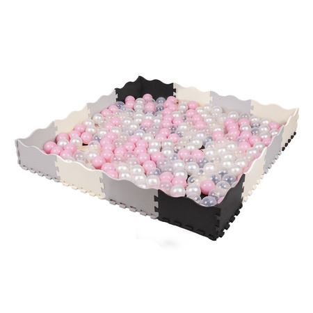KiddyMoon Mata KX6268 z koszem z siatki KO-100X z piłeczkami 7cm Zabawka edukacyjna, szary: pudrowy róż-perła-transparent