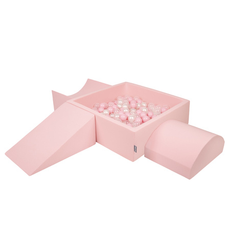 KiddyMoon Piankowy plac zabaw PPZP-KW30D-114 z piłeczkami Zabawka plac zabaw, różowy: pudrowy róż-perła-transparent