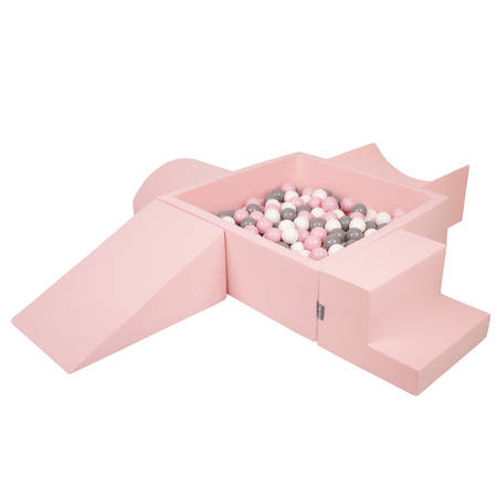 KiddyMoon Piankowy plac zabaw PPZP-KW30D-115 z piłeczkami Zabawka plac zabaw, różowy: biały-szary-pudrowy róż