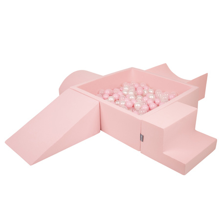 KiddyMoon Piankowy plac zabaw PPZP-KW30D-115 z piłeczkami Zabawka plac zabaw, różowy: pudrowy róż-perła-transparent
