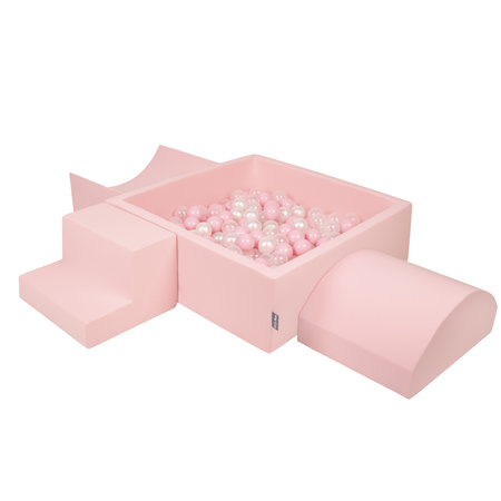 KiddyMoon Piankowy plac zabaw PPZP-KW30D-134 z piłeczkami Zabawka plac zabaw, różowy: pudrowy róż-perła-transparent