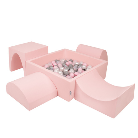 KiddyMoon Piankowy plac zabaw PPZP-KW30D-135 z piłeczkami Zabawka plac zabaw, różowy: perła-szary-transparent-pudrowy róż