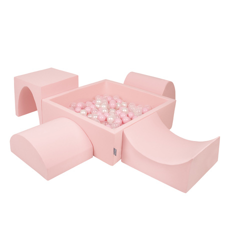 KiddyMoon Piankowy plac zabaw PPZP-KW30D-135 z piłeczkami Zabawka plac zabaw, różowy: pudrowy róż-perła-transparent