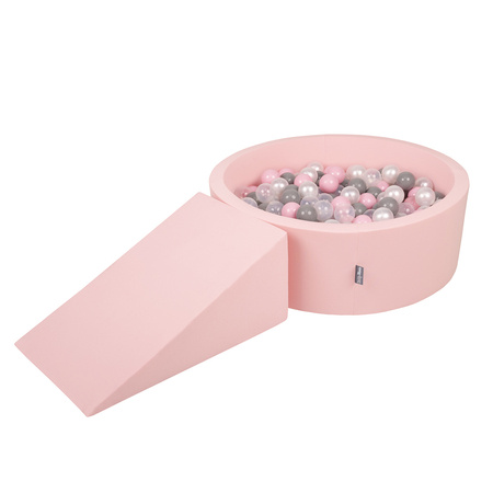 KiddyMoon Piankowy plac zabaw PPZP-OK30D-112 z piłeczkami Zabawka plac zabaw, różowy: perła-szary-transparent-pudrowy róż