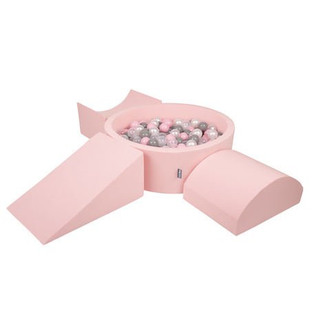 KiddyMoon Piankowy plac zabaw PPZP-OK30D-114 z piłeczkami Zabawka plac zabaw, różowy: perła-szary-transparent-pudrowy róż