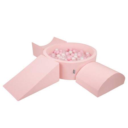 KiddyMoon Piankowy plac zabaw PPZP-OK30D-114 z piłeczkami Zabawka plac zabaw, różowy: pudrowy róż-perła-transparent