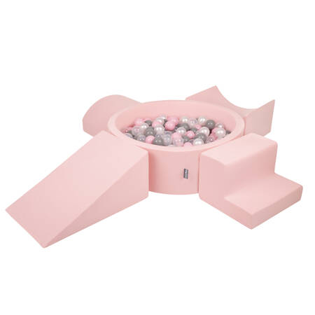 KiddyMoon Piankowy plac zabaw PPZP-OK30D-115 z piłeczkami Zabawka plac zabaw, różowy: perła-szary-transparent-pudrowy róż
