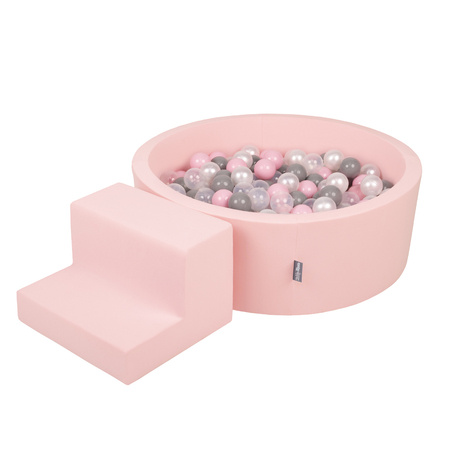 KiddyMoon Piankowy plac zabaw PPZP-OK30D-122 z piłeczkami Zabawka plac zabaw, różowy: perła-szary-transparent-pudrowy róż
