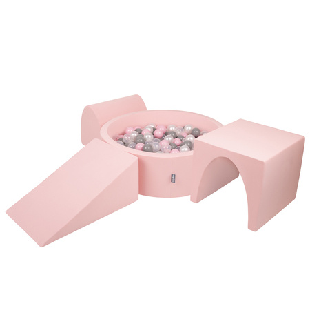KiddyMoon Piankowy plac zabaw PPZP-OK30D-124 z piłeczkami Zabawka plac zabaw, różowy: perła-szary-transparent-pudrowy róż