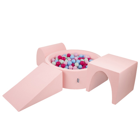 KiddyMoon Piankowy plac zabaw PPZP-OK30D-124 z piłeczkami Zabawka plac zabaw, różowy: pudrowy róż-ciemny róż-babyblue-mięta