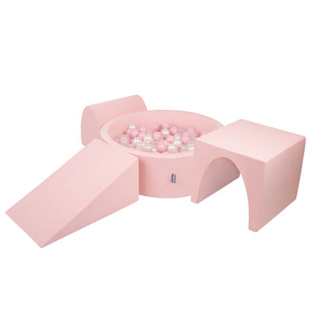 KiddyMoon Piankowy plac zabaw PPZP-OK30D-124 z piłeczkami Zabawka plac zabaw, różowy: pudrowy róż-perła-transparent