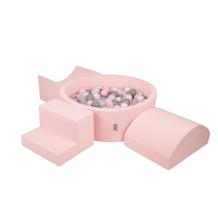 KiddyMoon Piankowy plac zabaw PPZP-OK30D-134 z piłeczkami Zabawka plac zabaw, różowy: perła-szary-transparent-pudrowy róż