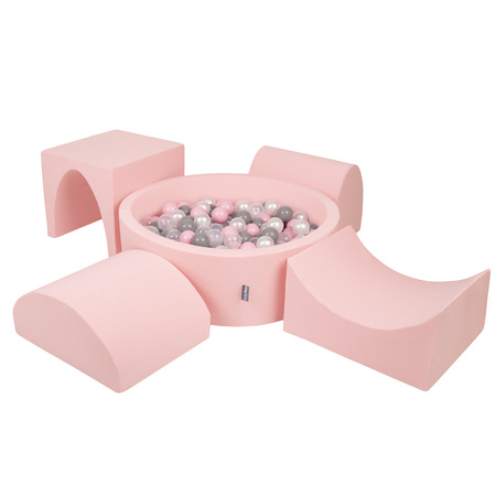 KiddyMoon Piankowy plac zabaw PPZP-OK30D-135 z piłeczkami Zabawka plac zabaw, różowy: perła-szary-transparent-pudrowy róż