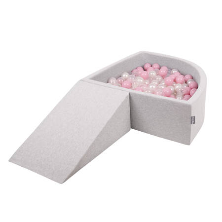 KiddyMoon Piankowy plac zabaw PPZP-TR30D-112 z piłeczkami Zabawka plac zabaw, jasnoszary: pudrowy róż-perła-transparent