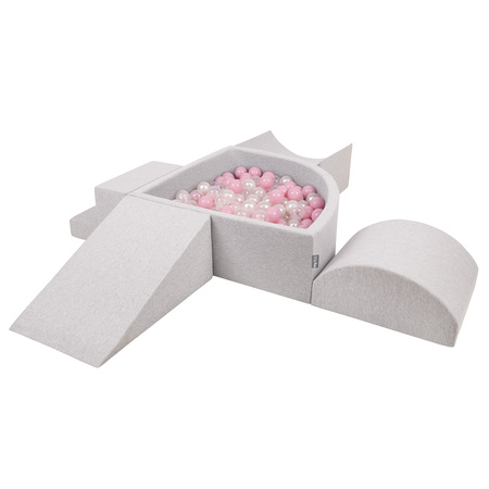 KiddyMoon Piankowy plac zabaw PPZP-TR30D-115 z piłeczkami Zabawka plac zabaw, jasnoszary: pudrowy róż-perła-transparent