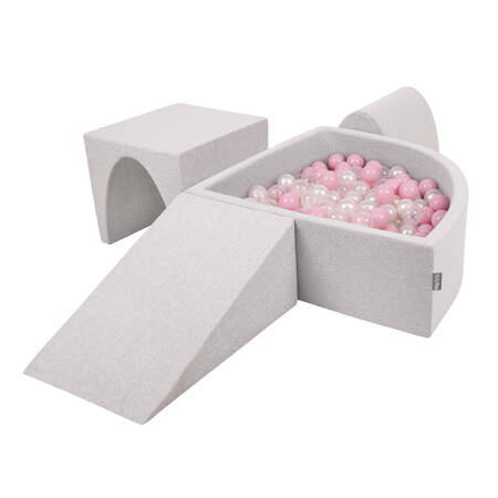 KiddyMoon Piankowy plac zabaw PPZP-TR30D-124 z piłeczkami Zabawka plac zabaw, jasnoszary: pudrowy róż-perła-transparent