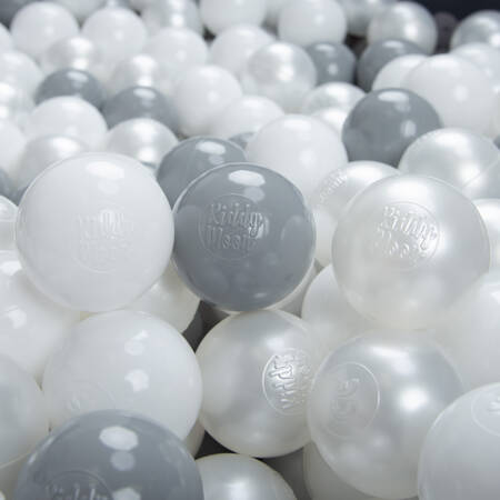 KiddyMoon Plastikowe piłeczki 6cm Zabawka zestaw kulek, biały-szary-perła
