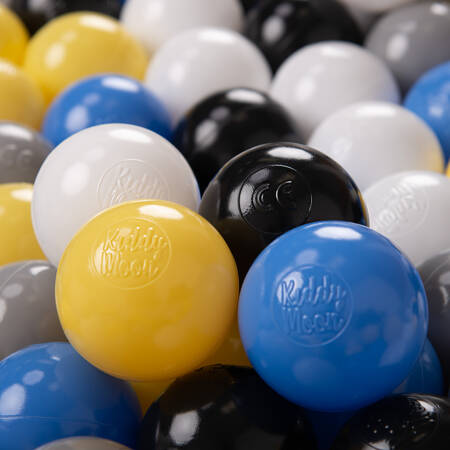 KiddyMoon Plastikowe piłeczki 6cm Zabawka zestaw kulek, czarny-biały-szary-niebieski-żółty