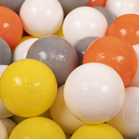 KiddyMoon Plastikowe piłeczki 6cm Zabawka zestaw kulek, żółty-biały-szary-pomarańcz