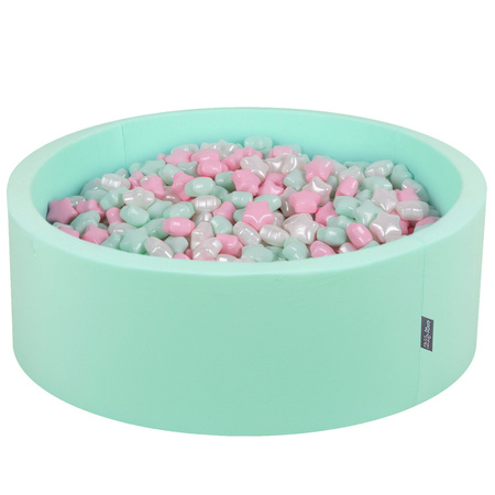 KiddyMoon Suchy basen okrągły z gwiazdkami 6cm Zabawka basen piankowy, miętowy: pudrowy róż-perła-mięta