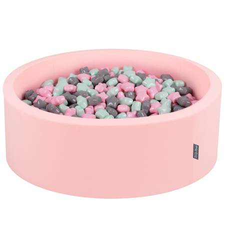 KiddyMoon Suchy basen okrągły z gwiazdkami 6cm Zabawka basen piankowy, różowy: pudrowy róż-szary-mięta