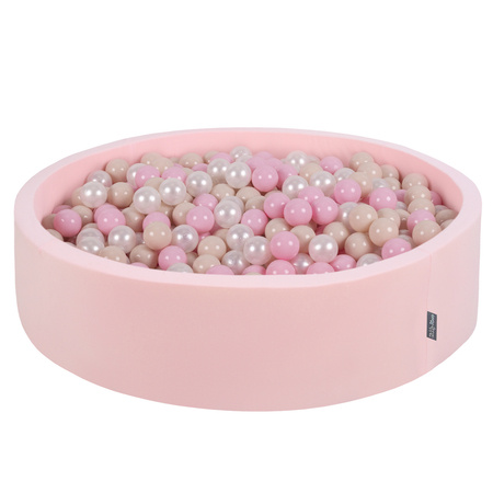 KiddyMoon Suchy basen okrągły z piłeczkami 7cm 120x30 Zabawka basen piankowy, różowy: pastelowy beż-pudrowy róż-perła