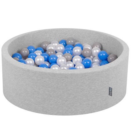 KiddyMoon Suchy basen okrągły z piłeczkami 7cm 90x40 Zabawka basen piankowy, jasnoszary: perła-szary-niebieski