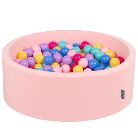 KiddyMoon Suchy basen okrągły z piłeczkami 7cm 90x40 Zabawka basen piankowy, różowy: ciemny róż-pudrowy róż-liliowy-niebieski-jasny turkus-żółty
