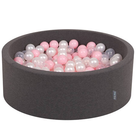 KiddyMoon Suchy basen okrągły z piłeczkami 7cm Zabawka basen piankowy, ciemnoszary: pudrowy róż-perła-transparent