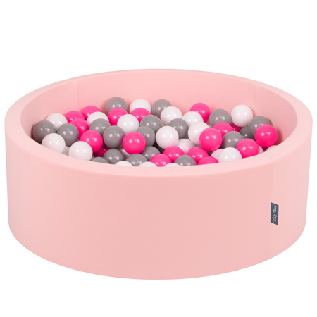 KiddyMoon Suchy basen okrągły z piłeczkami 7cm Zabawka basen piankowy, różowy: biały-szary-ciemny róż