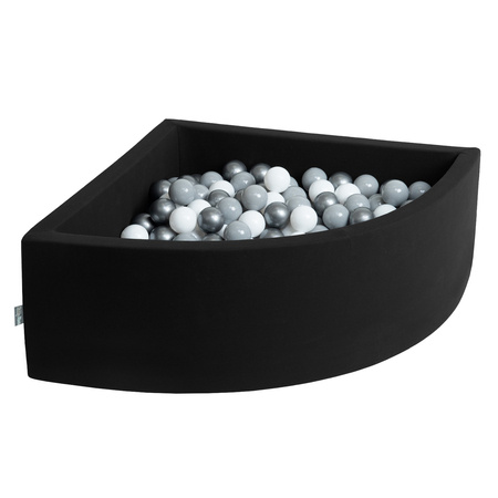 KiddyMoon Suchy basen trójkątny z piłeczkami 7cm Zabawka basen piankowy, czarny: biały-szary-srebrny