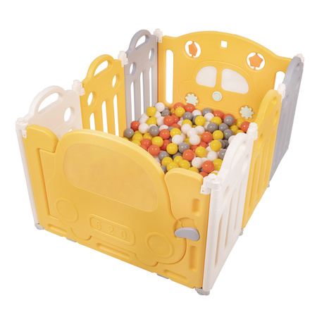 Kojec plastikowy KS-200X z piłeczkami Zabawka boks, biało-żółty: żółty-biały-szary-pomarańcz