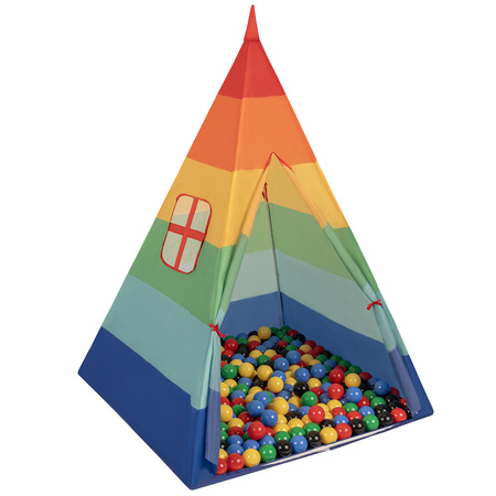 Namiot tipi NT-200X z piłeczkami 6cm Zabawka namiot dla dzieci, multikolor: czarny-żółty-niebieski-czerwony-zielony