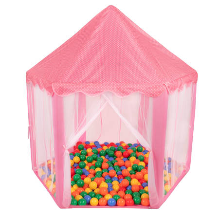 Pawilon księżniczki NK-100X-PINK z piłeczkami 6cm Zabawka namiot dla dzieci, różowy: żółty-zielony-niebieski-czerwony-pomarańcz