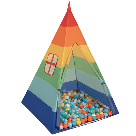 Selonis Namiot tipi NT-200X z piłeczkami 6cm Zabawka namiot dla dzieci, multikolor: biały-żółty-pomarańcz-babyblue-turkus