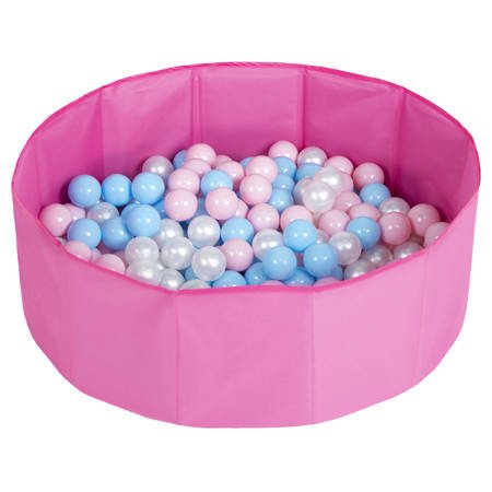Suchy basen składany BS-100X z piłeczkami 6cm Zabawka basen tekstylny, różowy: babyblue-pudrowy róż-perła