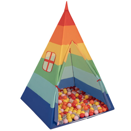  Namiot tipi NT-200X z piłeczkami 6cm Zabawka namiot dla dzieci, multikolor: transparent-żółty-pudrowy róż-pomarańcz-czerwony