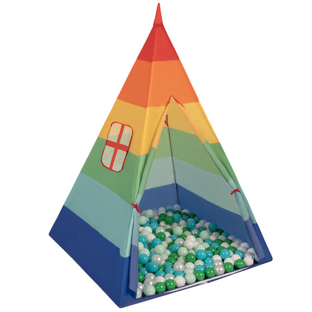  Namiot tipi NT-200X z piłeczkami 6cm Zabawka namiot dla dzieci, multikolor: turkus-biały-perła-zielony-mięta
